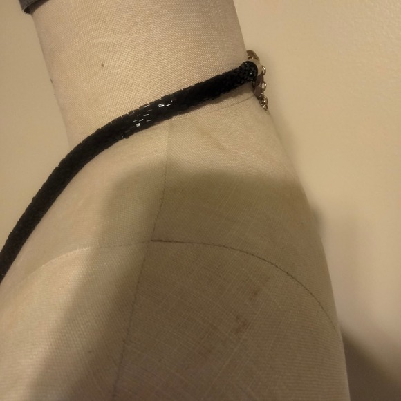 Iris Apfel & Bajalia Black-Clear Rhinestone Feathered Beaded Statement Necklace - Picture 15 of 16